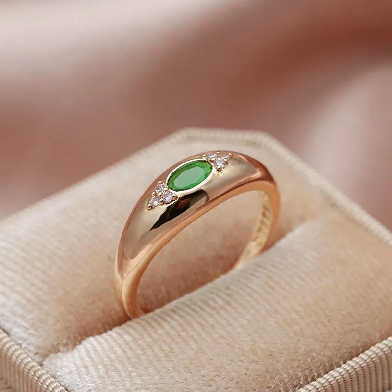 Luxury Natural Green Zircon Ring 585 Rose Gold Women Wedding Jewelry