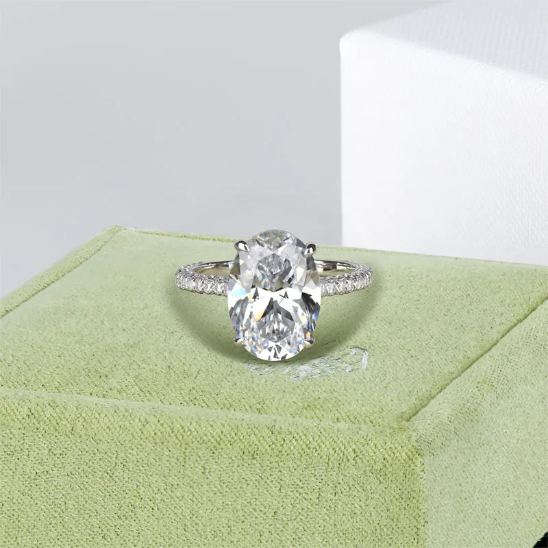 Luxury Oval Shaped Created White Diamond Halo Ring