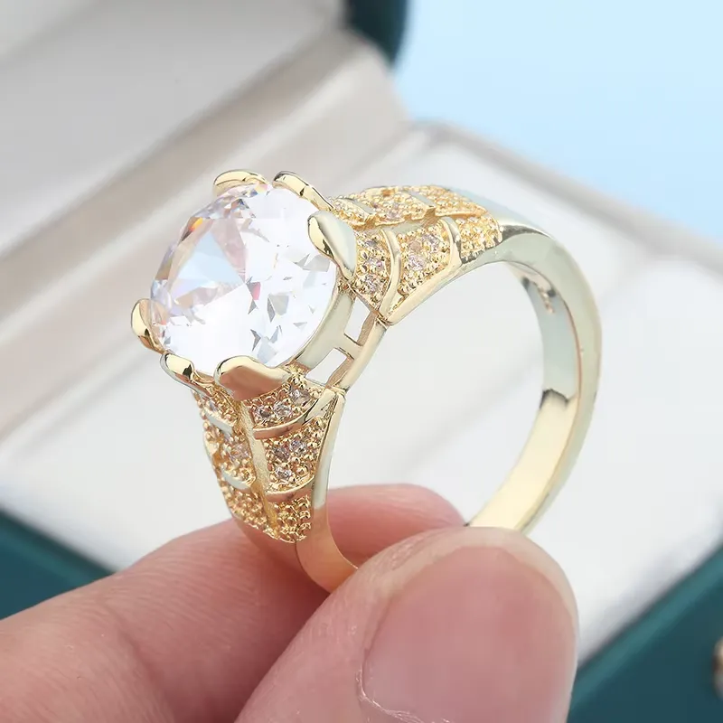 Luxury Super Flash Super Large AAAA Zircon Ring Fashion Gold Men's Ring Anniversary Gift Party Jewelry 18k Gold Ring