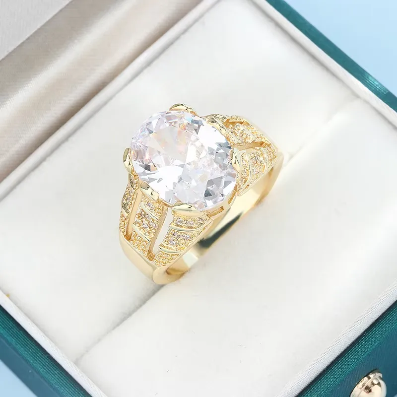 Luxury Super Flash Super Large AAAA Zircon Ring Fashion Gold Men's Ring Anniversary Gift Party Jewelry 18k Gold Ring