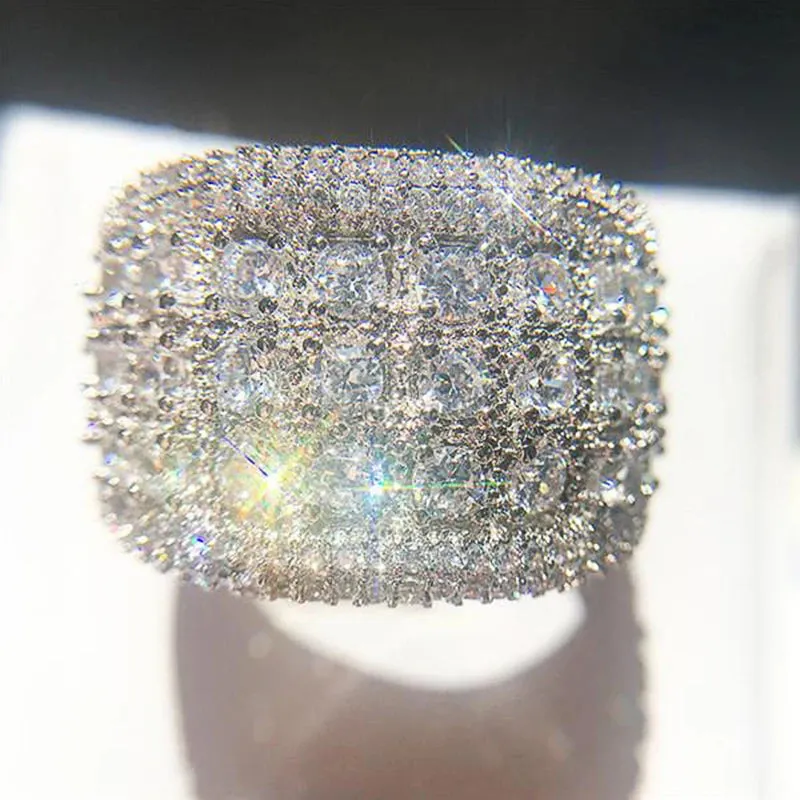 Luxury Wide Promise Rings for Women Pull Paved CZ Sparkling Wedding Bands Rings Silver Color/Gold Color Fashion Jewelry