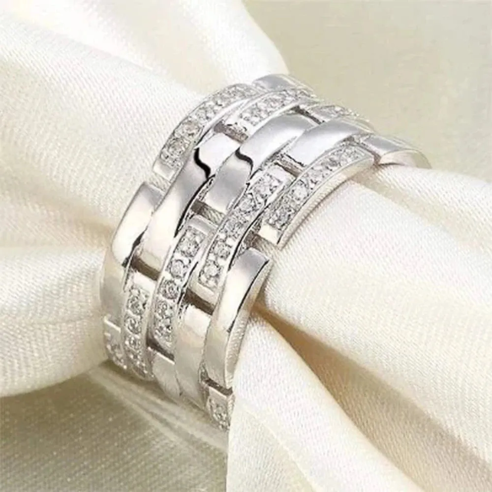 Luxury Wide Promise Rings for Women Pull Paved CZ Sparkling Wedding Bands Rings Silver Color/Gold Color Fashion Jewelry