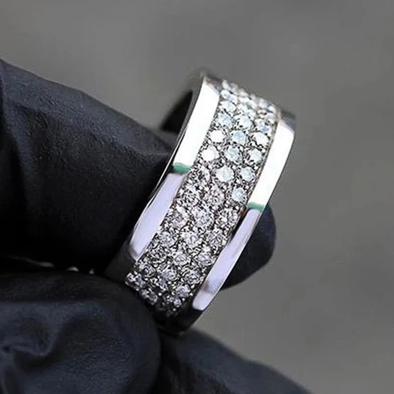 Luxury Wide Promise Rings for Women Pull Paved CZ Sparkling Wedding Bands Rings Silver Color/Gold Color Fashion Jewelry