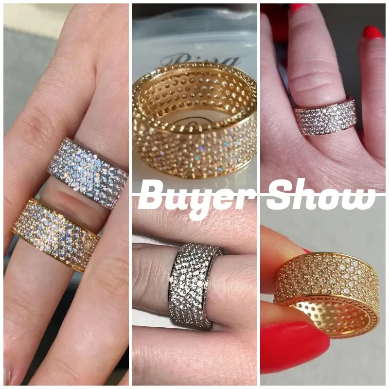 Luxury Wide Promise Rings for Women Pull Paved CZ Sparkling Wedding Bands Rings Silver Color/Gold Color Fashion Jewelry