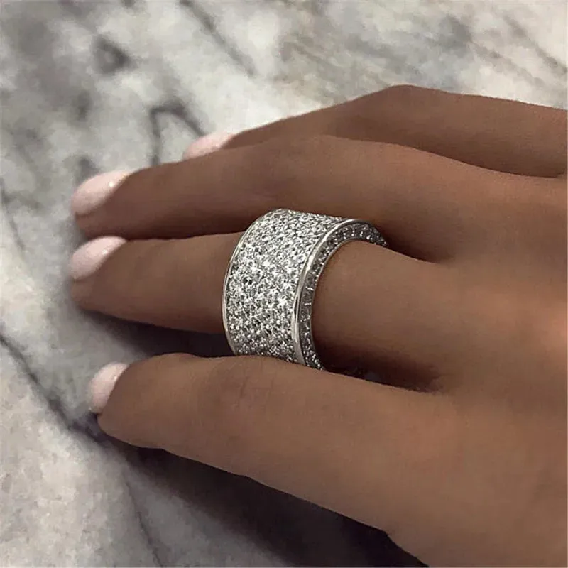 Luxury Wide Promise Rings for Women Pull Paved CZ Sparkling Wedding Bands Rings Silver Color/Gold Color Fashion Jewelry