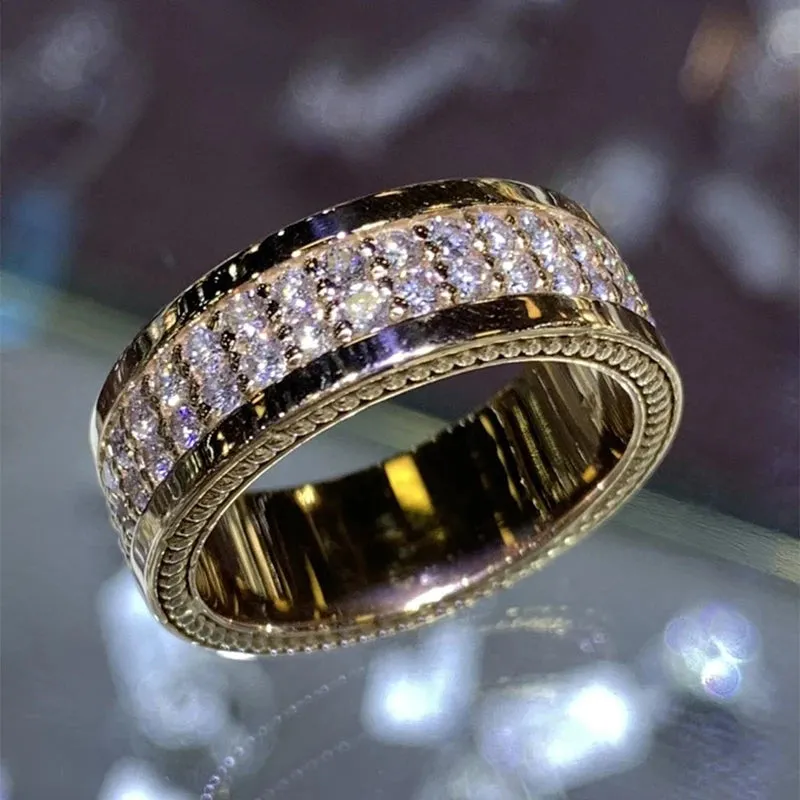 Luxury Wide Promise Rings for Women Pull Paved CZ Sparkling Wedding Bands Rings Silver Color/Gold Color Fashion Jewelry
