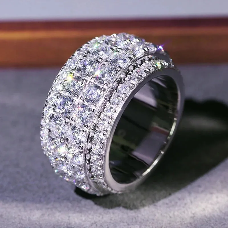 Luxury Wide Promise Rings for Women Pull Paved CZ Sparkling Wedding Bands Rings Silver Color/Gold Color Fashion Jewelry