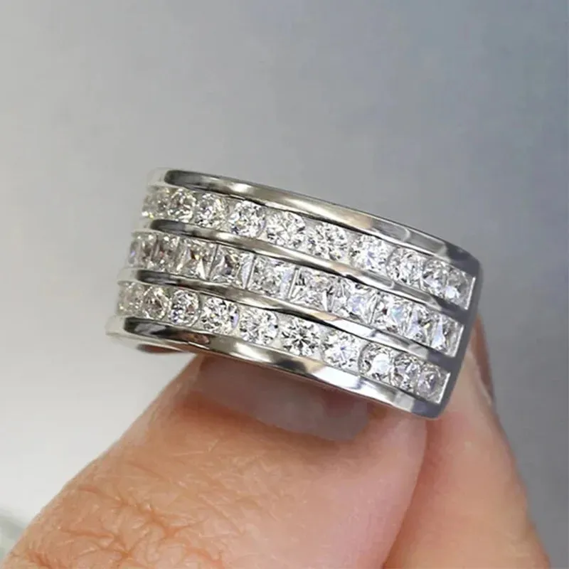 Luxury Wide Promise Rings for Women Pull Paved CZ Sparkling Wedding Bands Rings Silver Color/Gold Color Fashion Jewelry