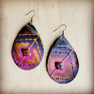 Magenta Navajo Leather Teardrop Earring