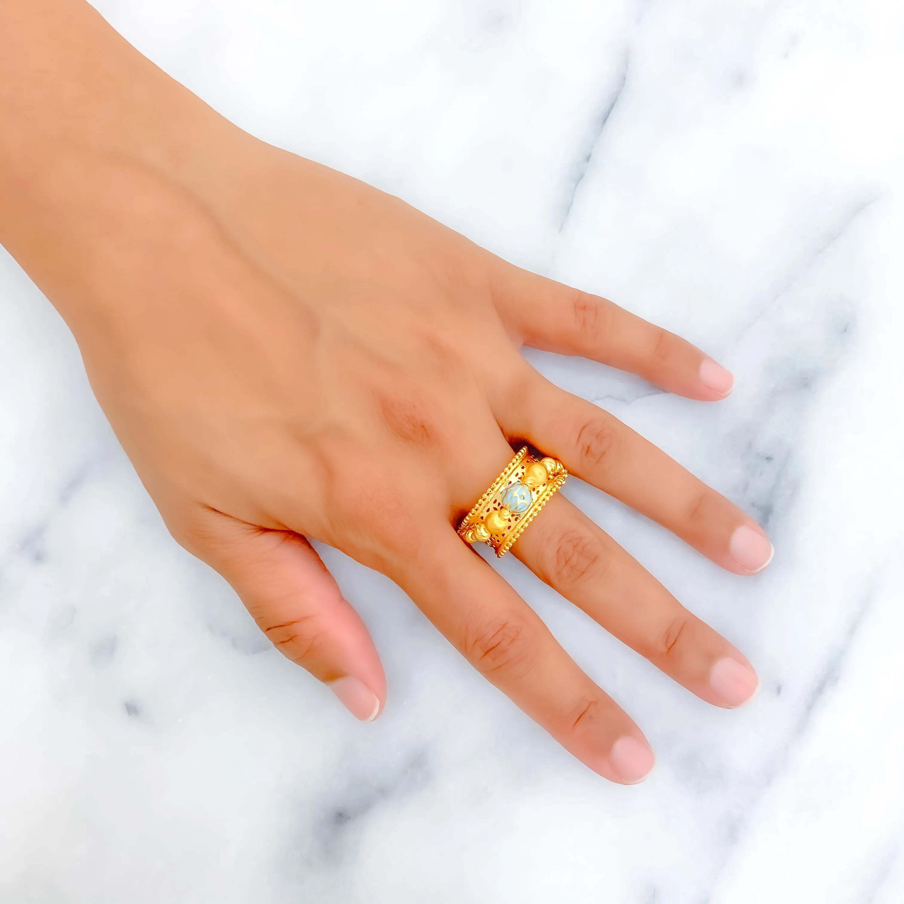 Magnificent Enameled 21k Gold Fancy Ring