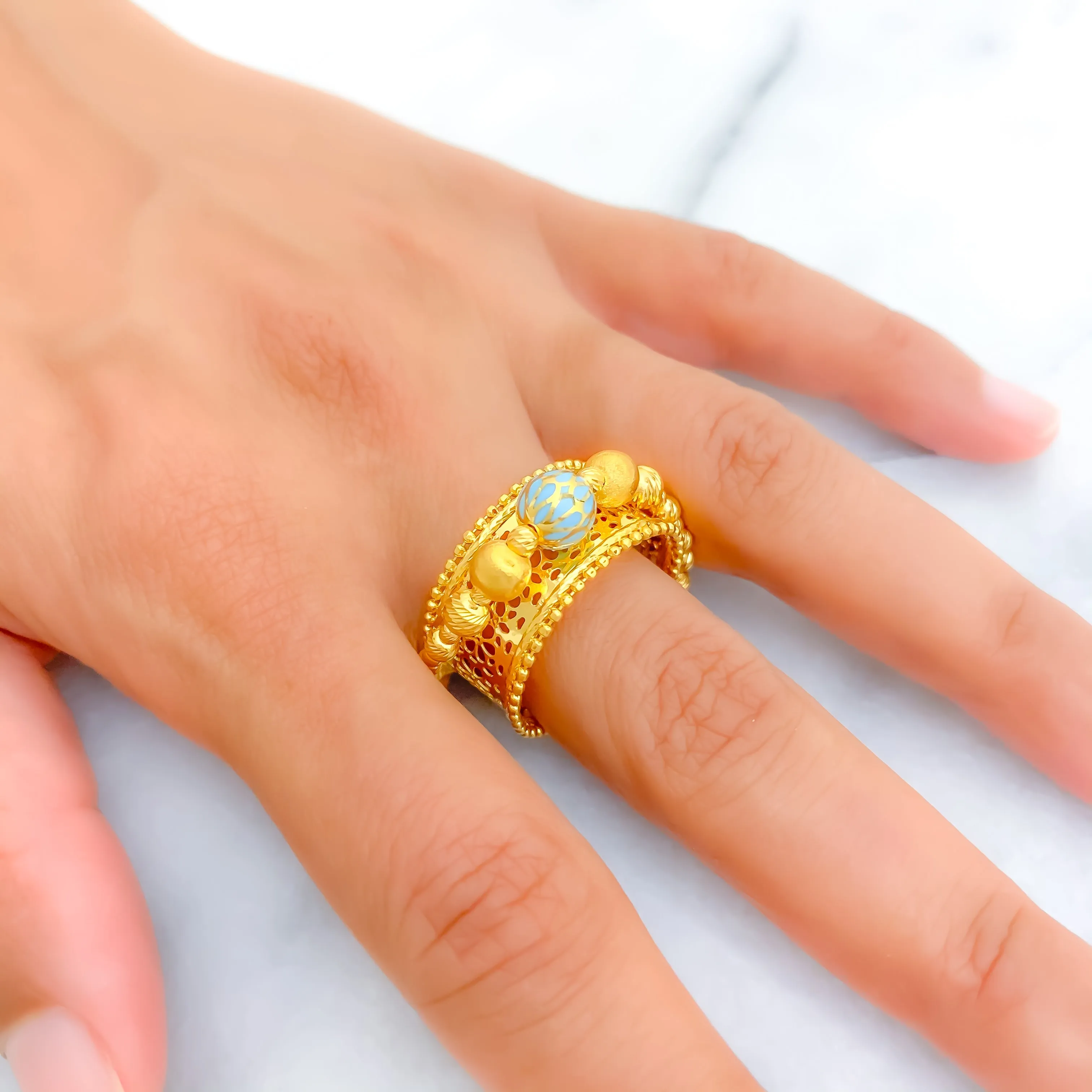 Magnificent Enameled 21k Gold Fancy Ring