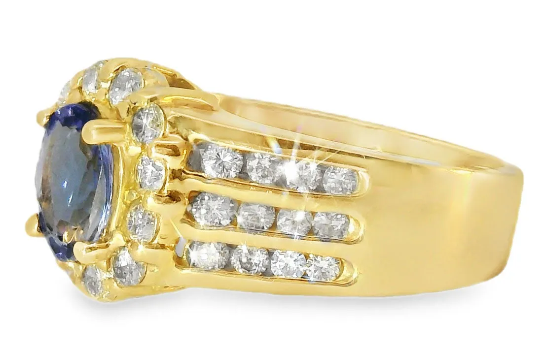 Magnificent Estate 14K Yellow Gold One Carat Solitaire Tanzanite Diamond Ring