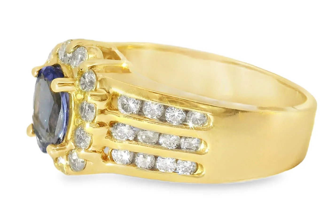 Magnificent Estate 14K Yellow Gold One Carat Solitaire Tanzanite Diamond Ring