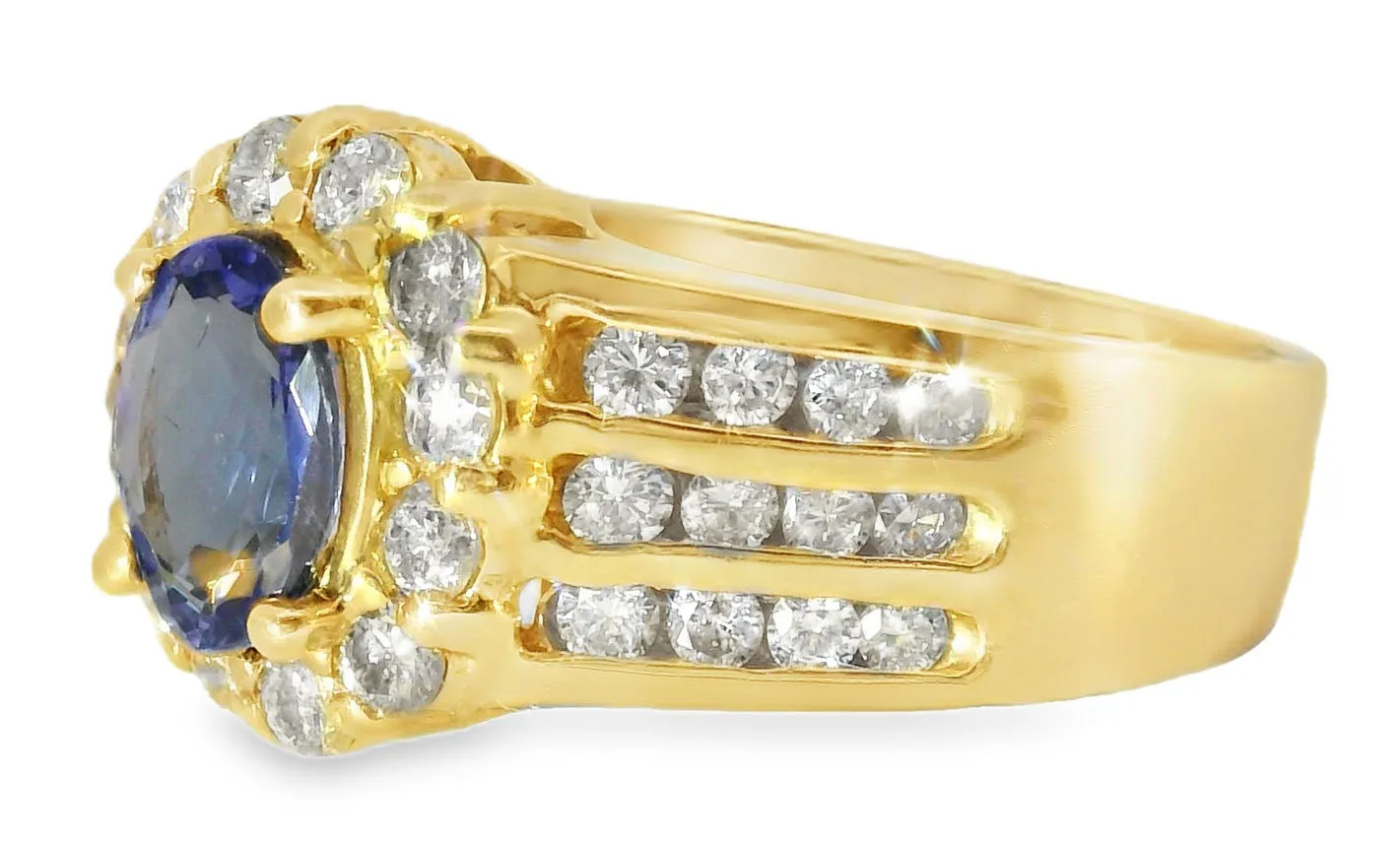 Magnificent Estate 14K Yellow Gold One Carat Solitaire Tanzanite Diamond Ring