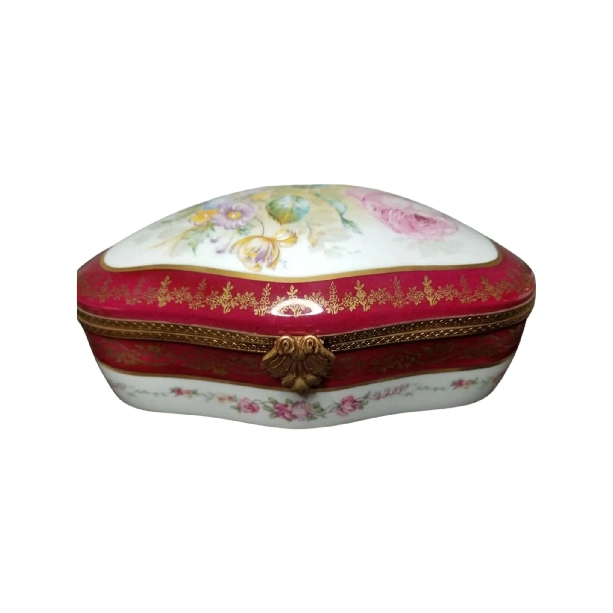 Maroon Chest Jewelry Box - Floral Design