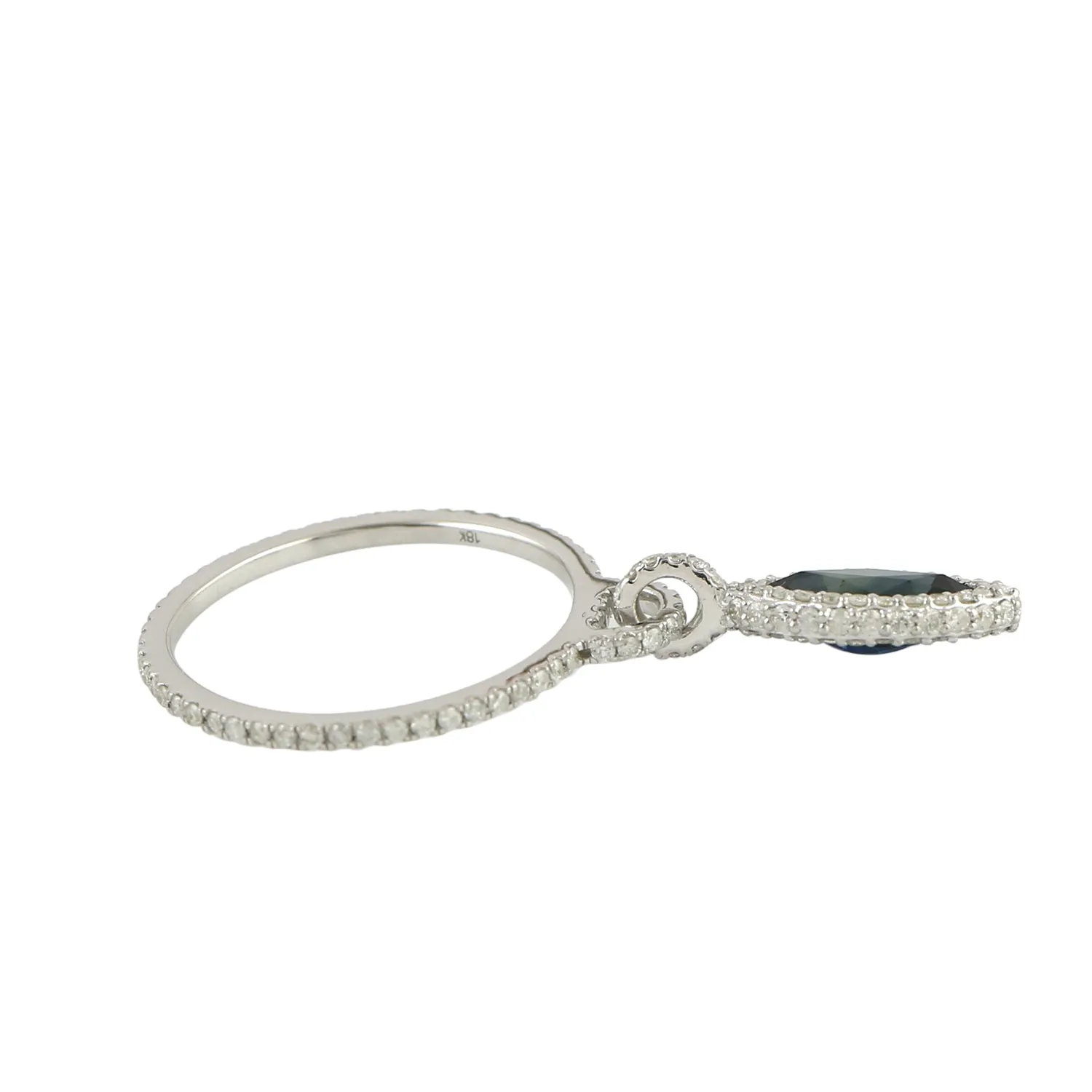 Marquise Blue Sapphire September Birthstone Pave Diamond Unique Charm Ring In White Gold