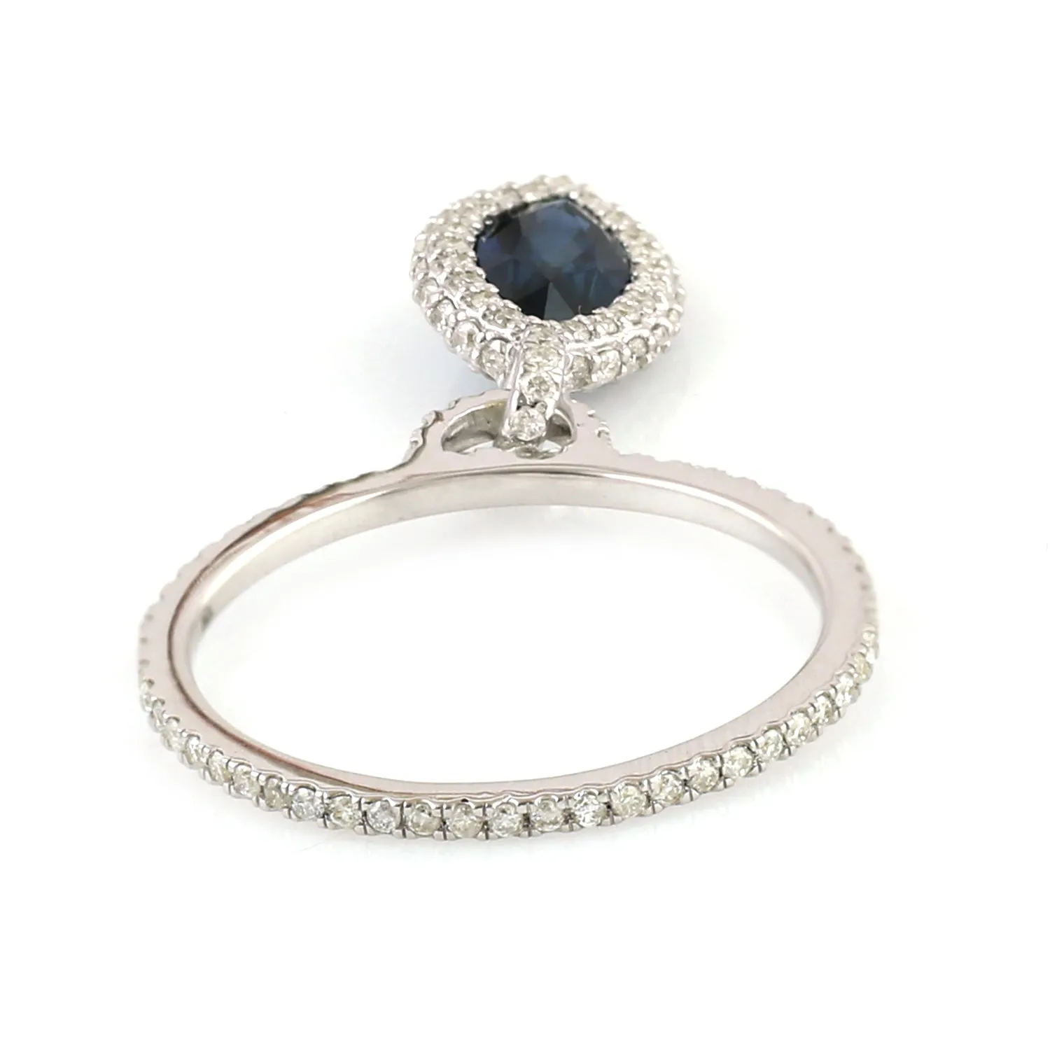 Marquise Blue Sapphire September Birthstone Pave Diamond Unique Charm Ring In White Gold