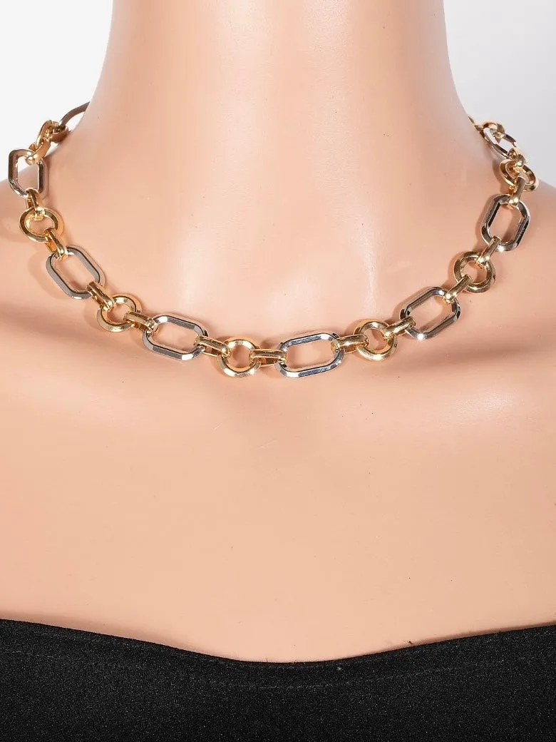 Matte Metal Tone Circle & Oval Necklace