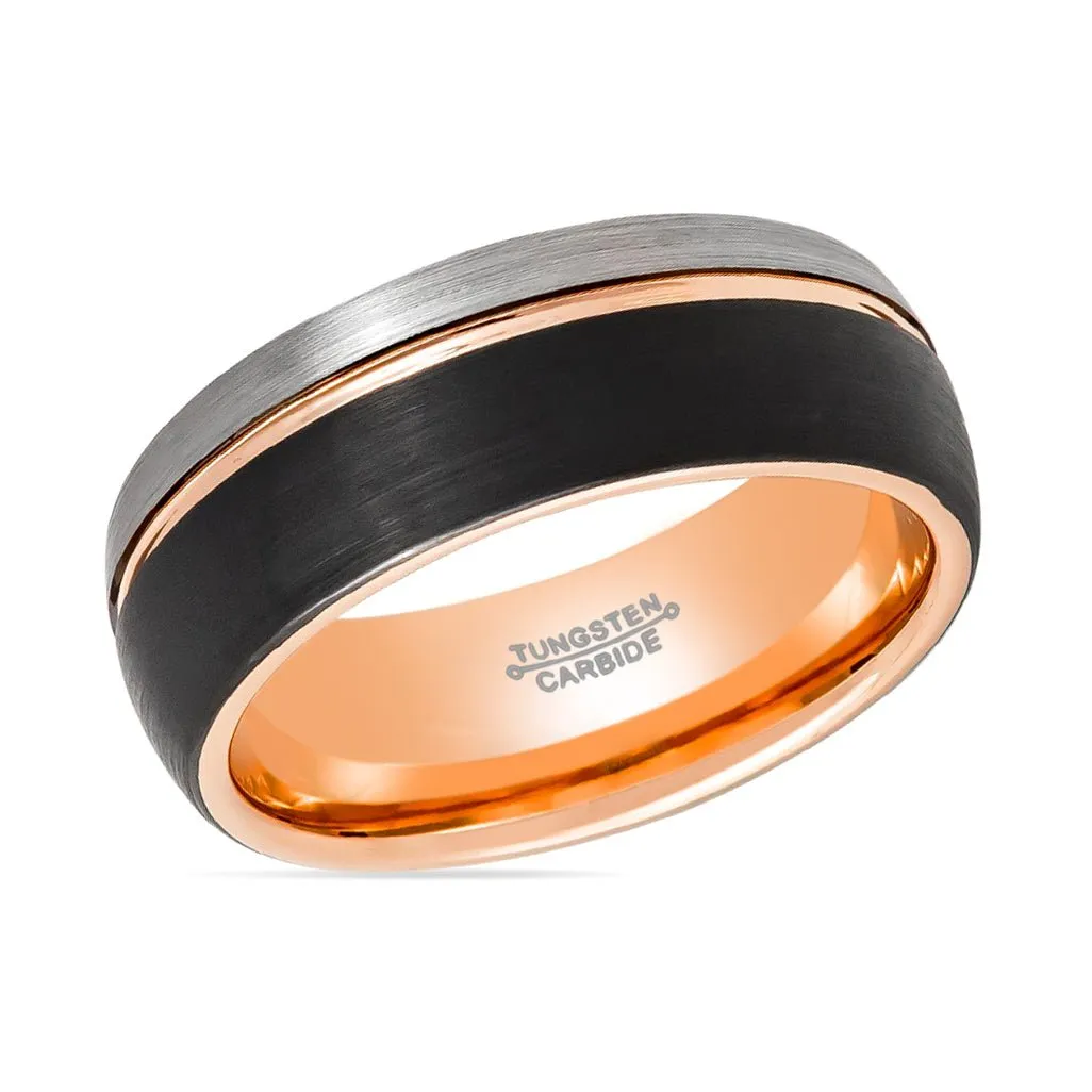 MATTHIAS | Tungsten Ring Three Tone Silver, Rose Gold & Black