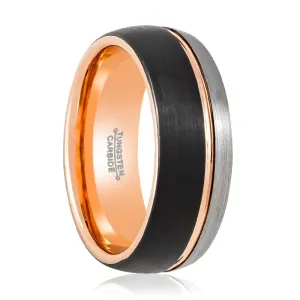 MATTHIAS | Tungsten Ring Three Tone Silver, Rose Gold & Black
