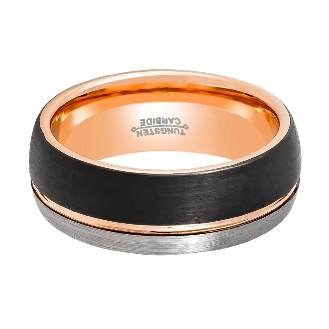 MATTHIAS | Tungsten Ring Three Tone Silver, Rose Gold & Black