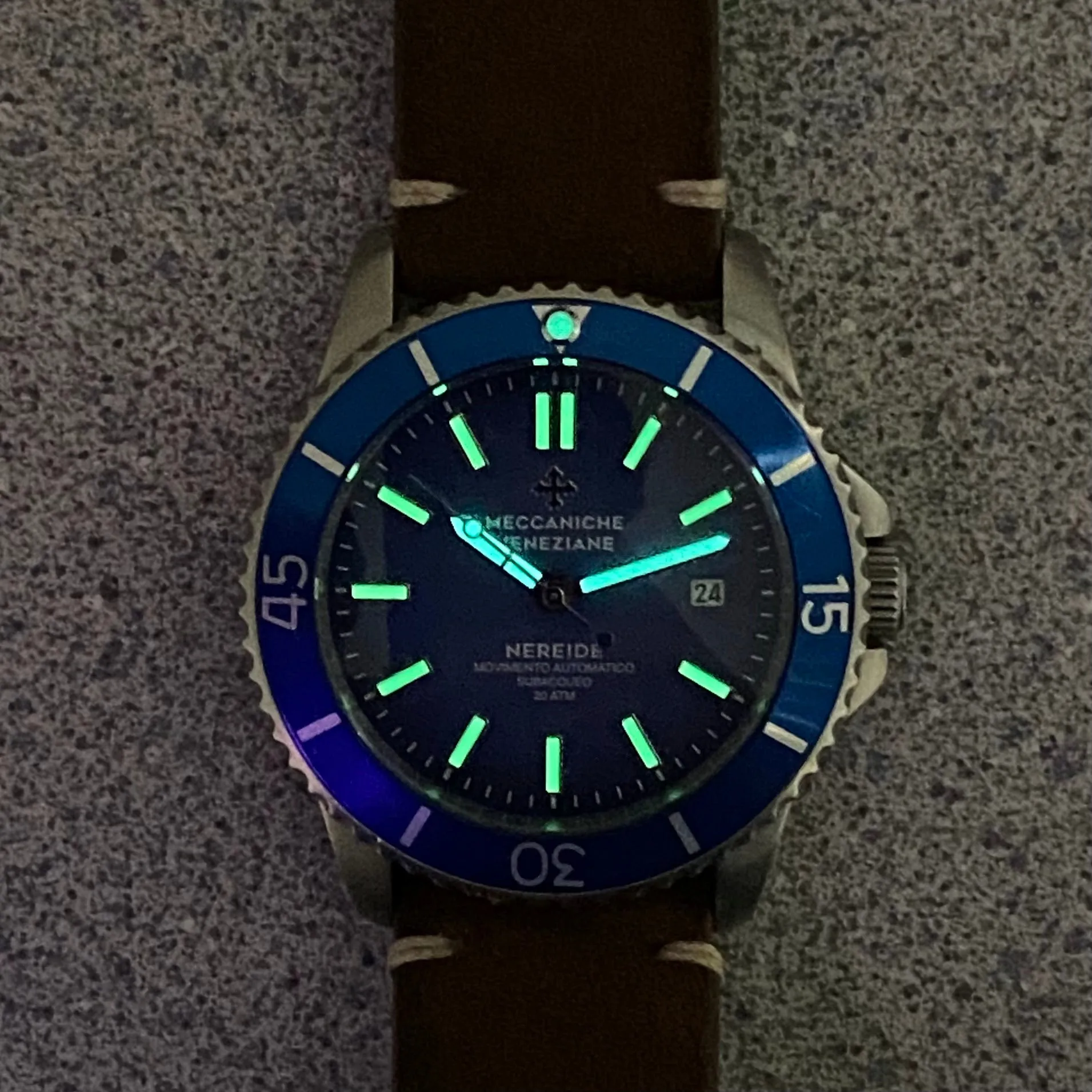 MECCANICHE VENEZIANE Nereide Automatic Watch Blue Dial & Bezel Date Diver Wristwatch - Outer Box & Papers