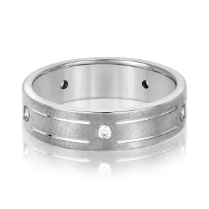 Men's Grooved Flush Set Diamond Wedding Band