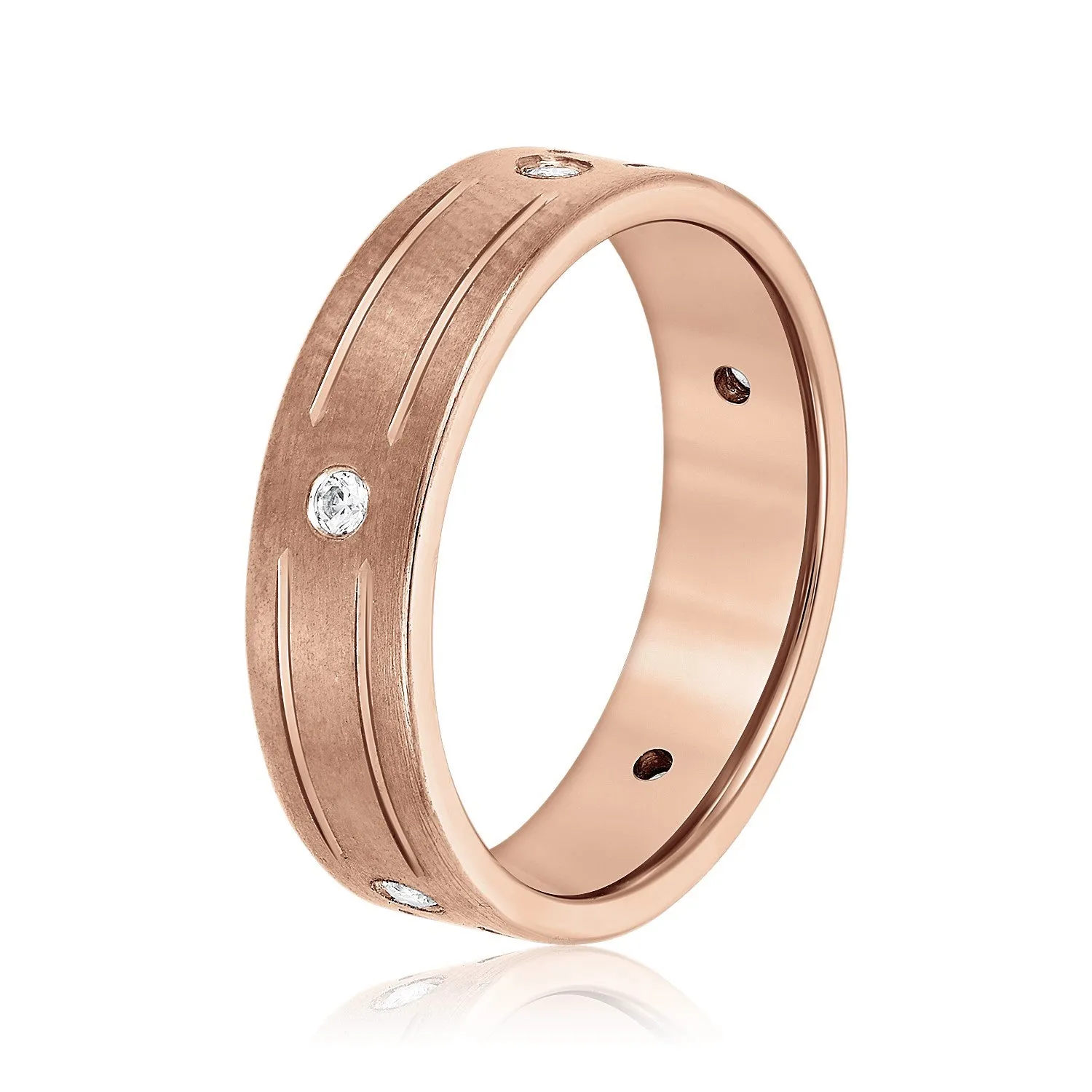 Men's Grooved Flush Set Diamond Wedding Band