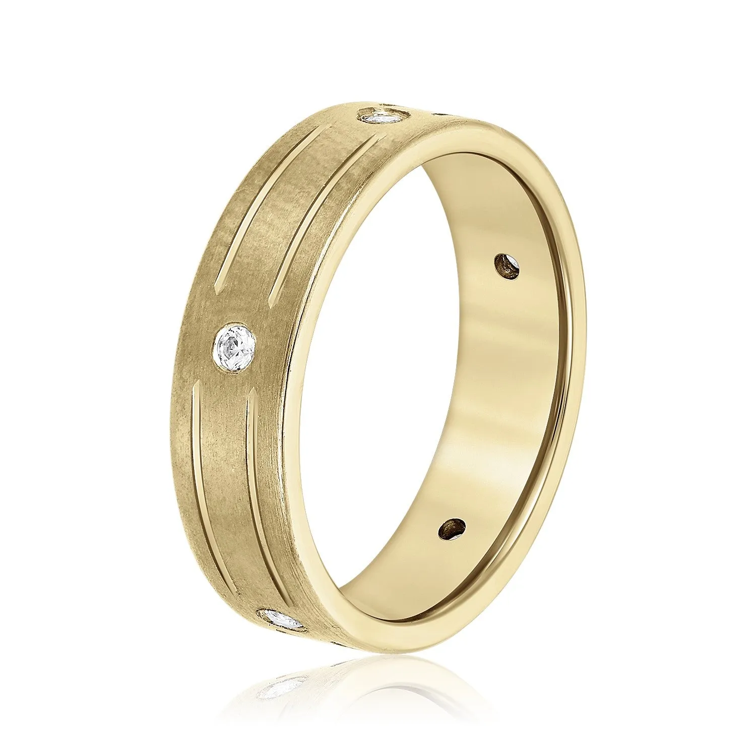 Men's Grooved Flush Set Diamond Wedding Band