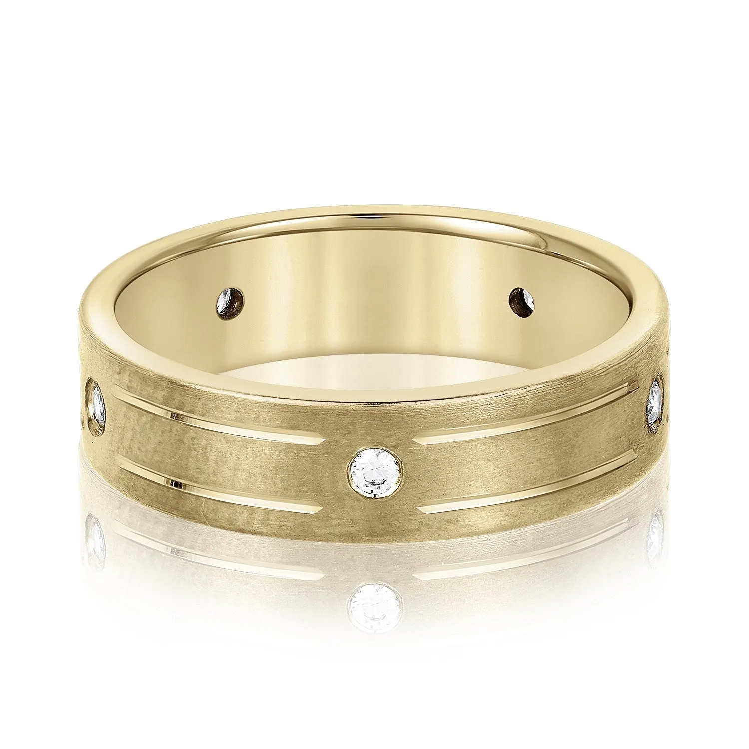Men's Grooved Flush Set Diamond Wedding Band