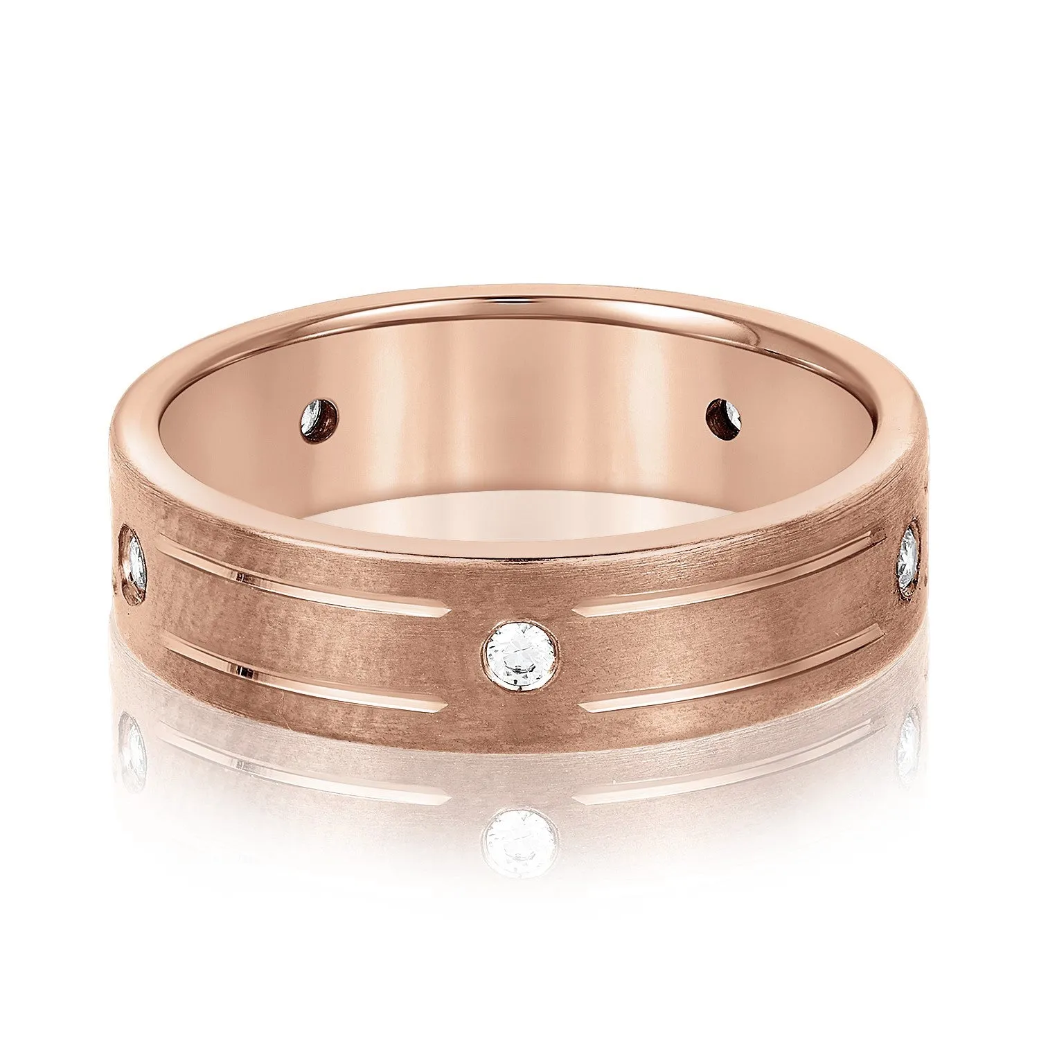 Men's Grooved Flush Set Diamond Wedding Band