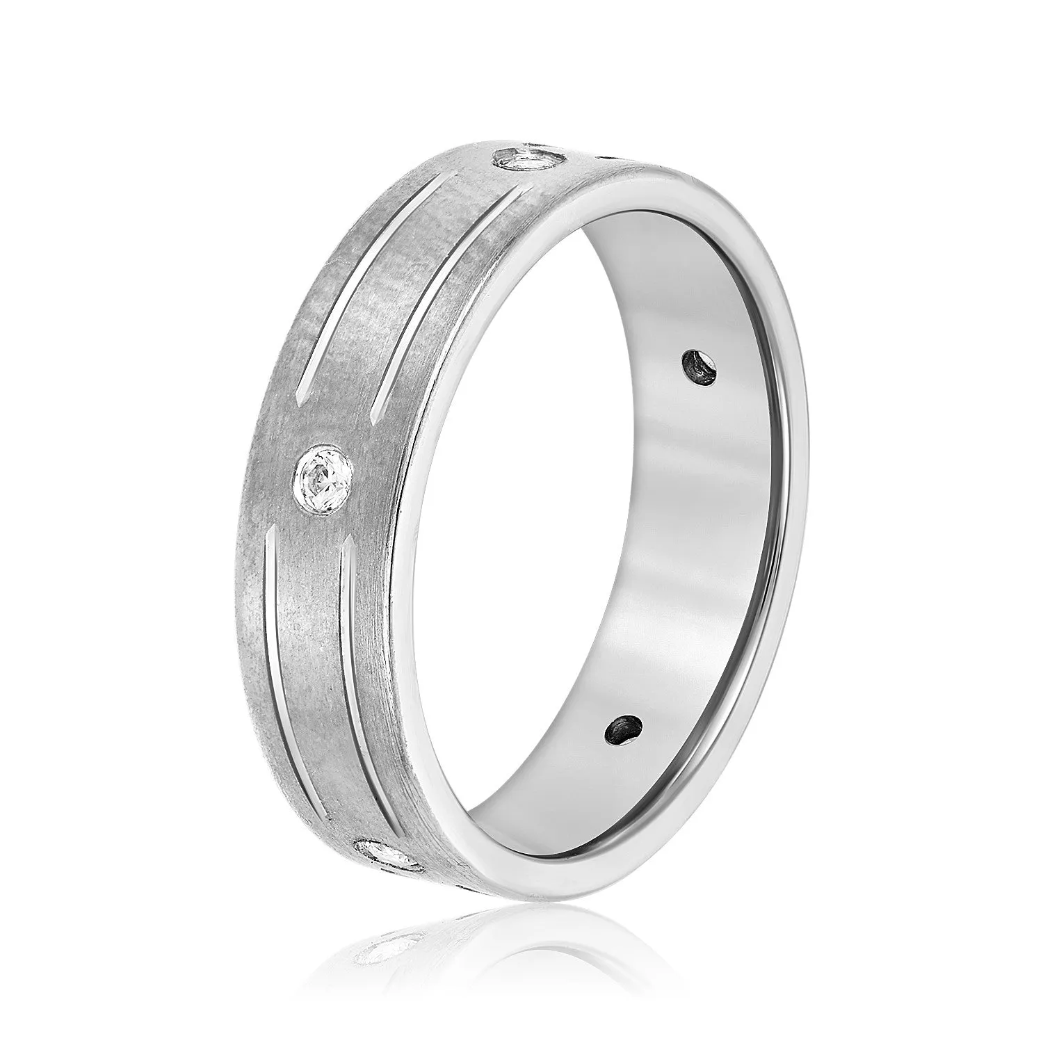 Men's Grooved Flush Set Diamond Wedding Band