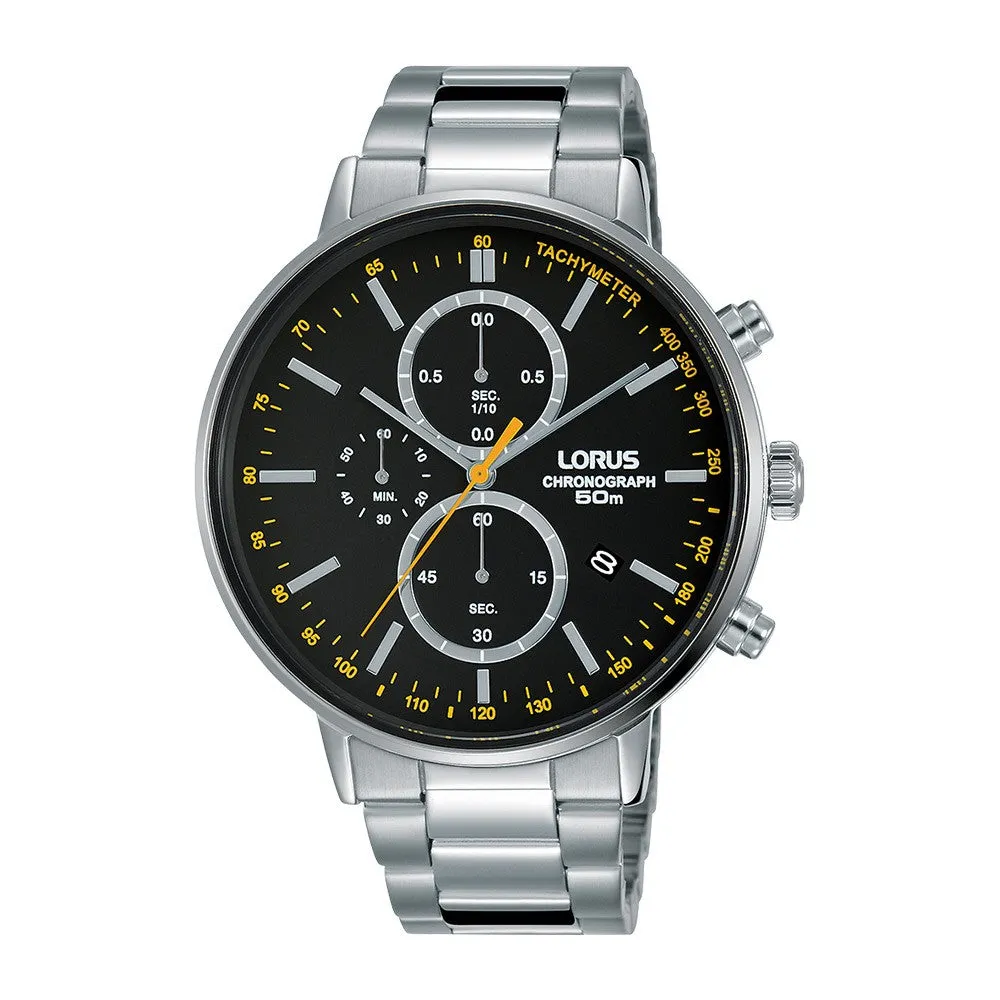 Mens Silver Stainless Steel Black Face Chonograph RM355FX-9