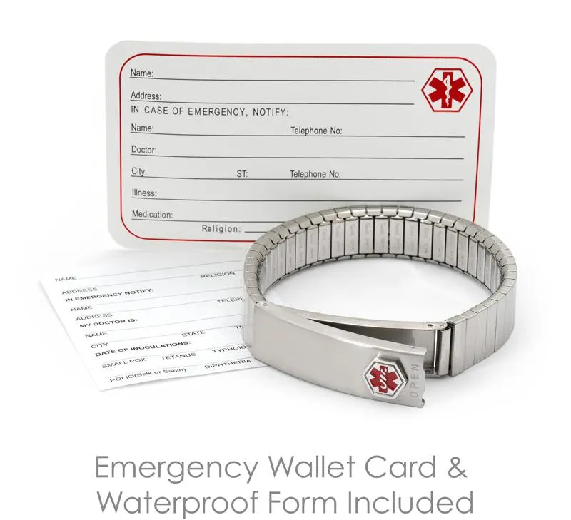 Men's Silver Tone Stainless Steel Medilog ID Bracelet with Compartment Plaque & Expansion Band