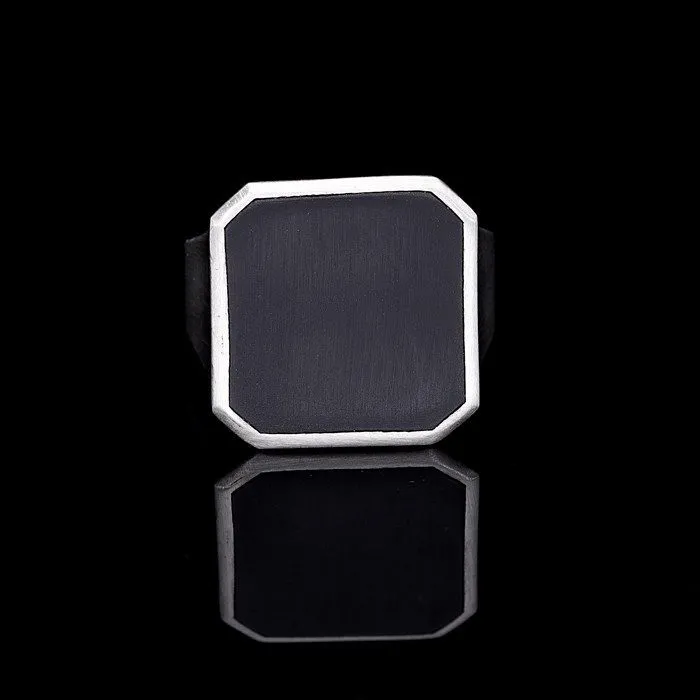 Men’s Sterling Silver Matte Enamel Oxidized Ri̇ng