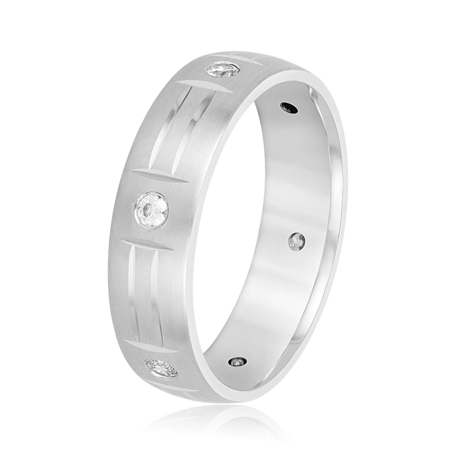 Men's Unique Pattern Bezel Set Diamond Wedding Band