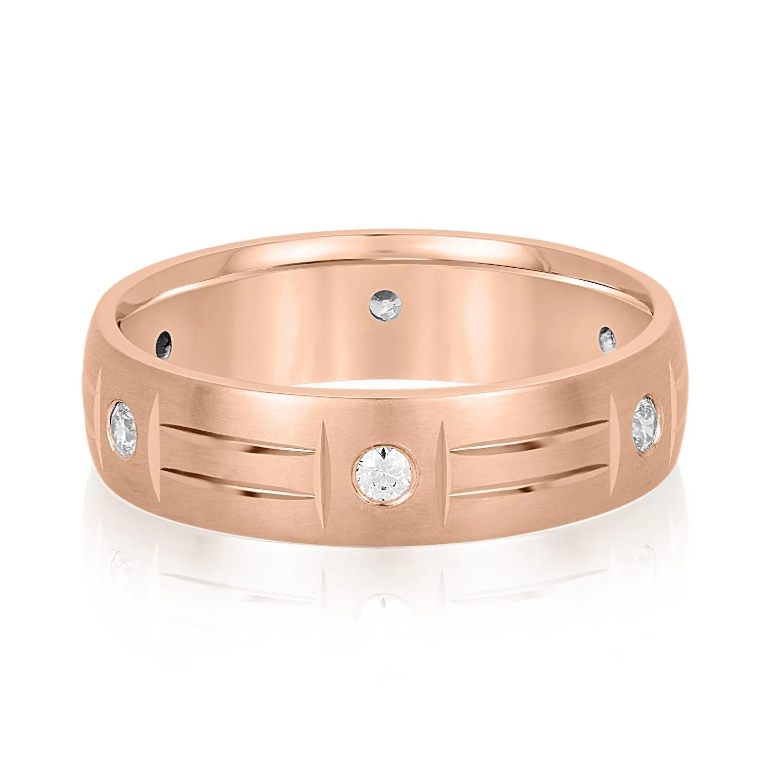 Men's Unique Pattern Bezel Set Diamond Wedding Band
