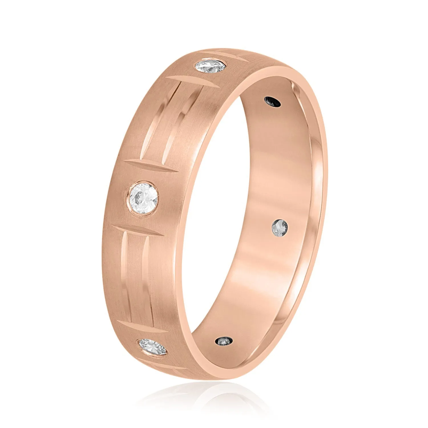 Men's Unique Pattern Bezel Set Diamond Wedding Band