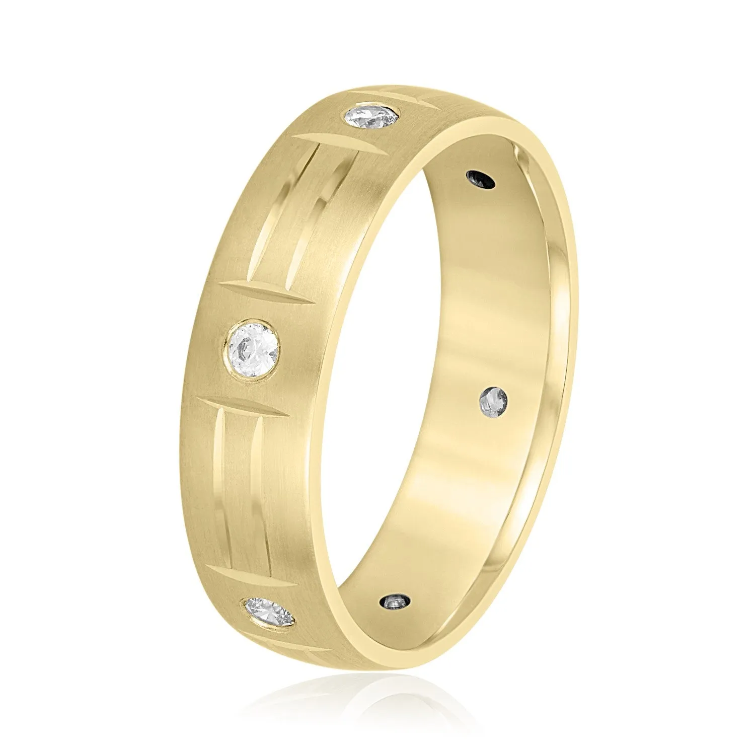 Men's Unique Pattern Bezel Set Diamond Wedding Band