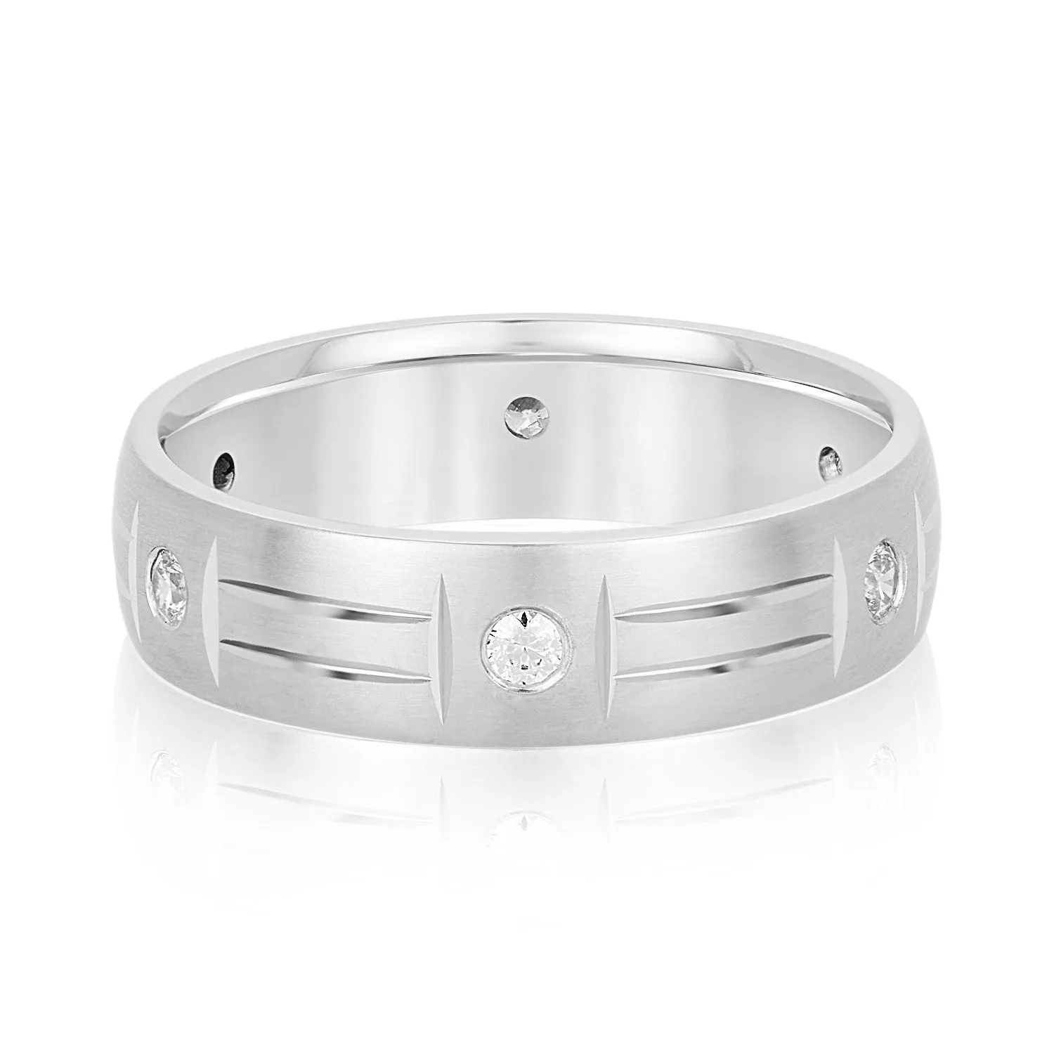 Men's Unique Pattern Bezel Set Diamond Wedding Band