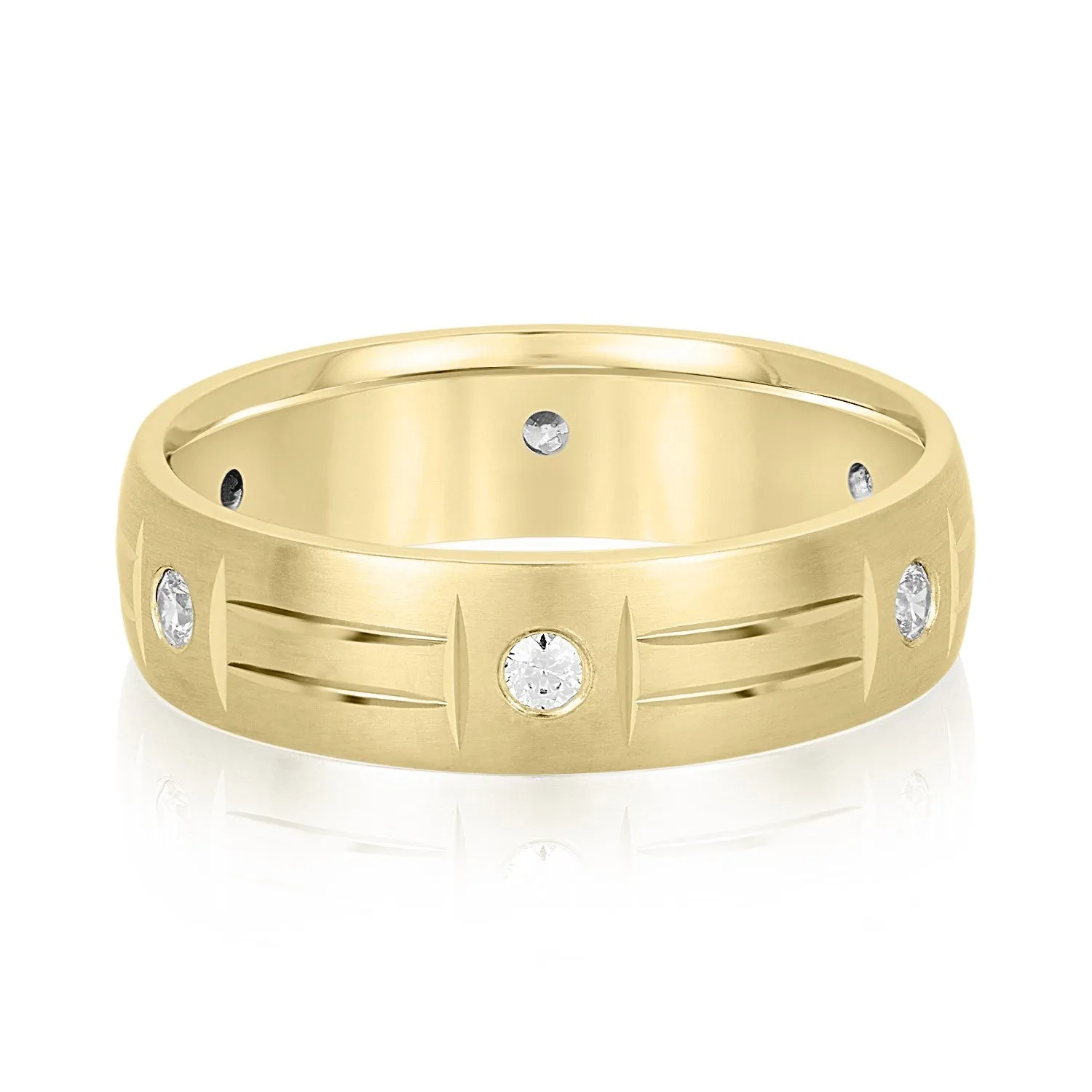Men's Unique Pattern Bezel Set Diamond Wedding Band