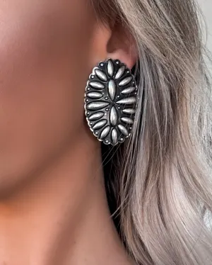 Metal Concho Earrings - Silver