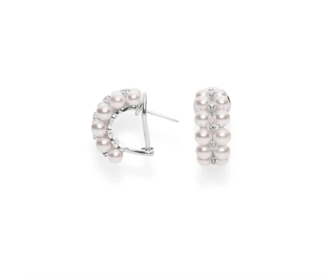 Mikimoto Akoya Cultured Pearl and Diamond Cluster Earrings
