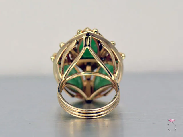 Ming's Hawaii Large 3 Stone Green Jade & Diamond Ring