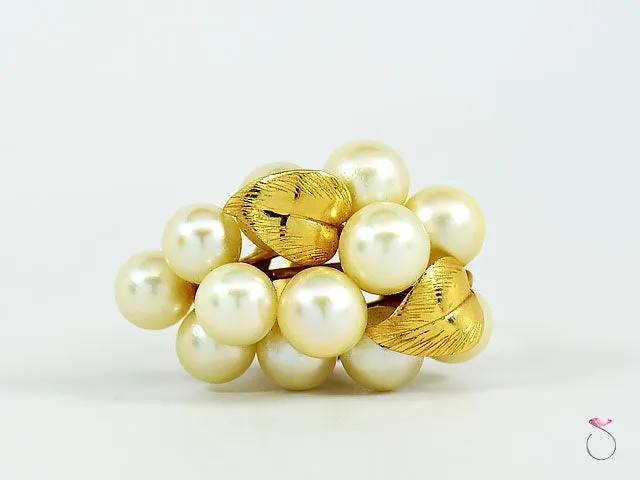 MING'S HAWAII LARGE WHITE AKOYA PEARLS GRAPE CLUSTER RING