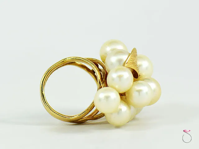 MING'S HAWAII LARGE WHITE AKOYA PEARLS GRAPE CLUSTER RING