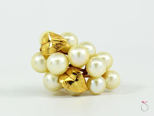 MING'S HAWAII LARGE WHITE AKOYA PEARLS GRAPE CLUSTER RING