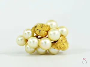 MING'S HAWAII LARGE WHITE AKOYA PEARLS GRAPE CLUSTER RING