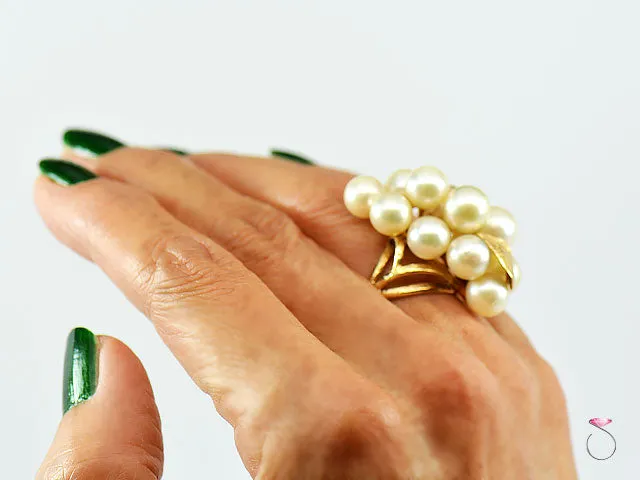 MING'S HAWAII LARGE WHITE AKOYA PEARLS GRAPE CLUSTER RING