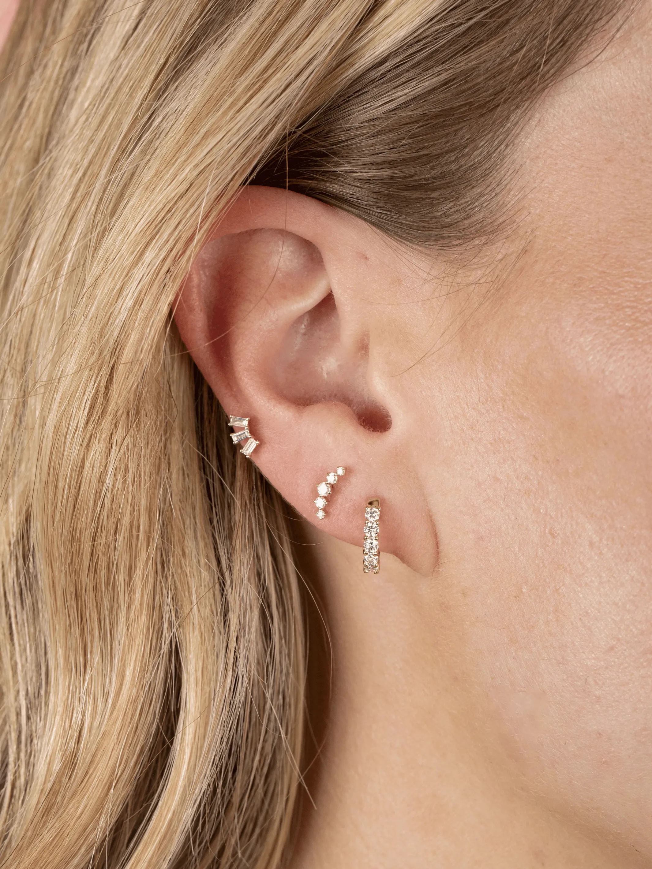 Mini Paris Baguette Stud Earrings 14K